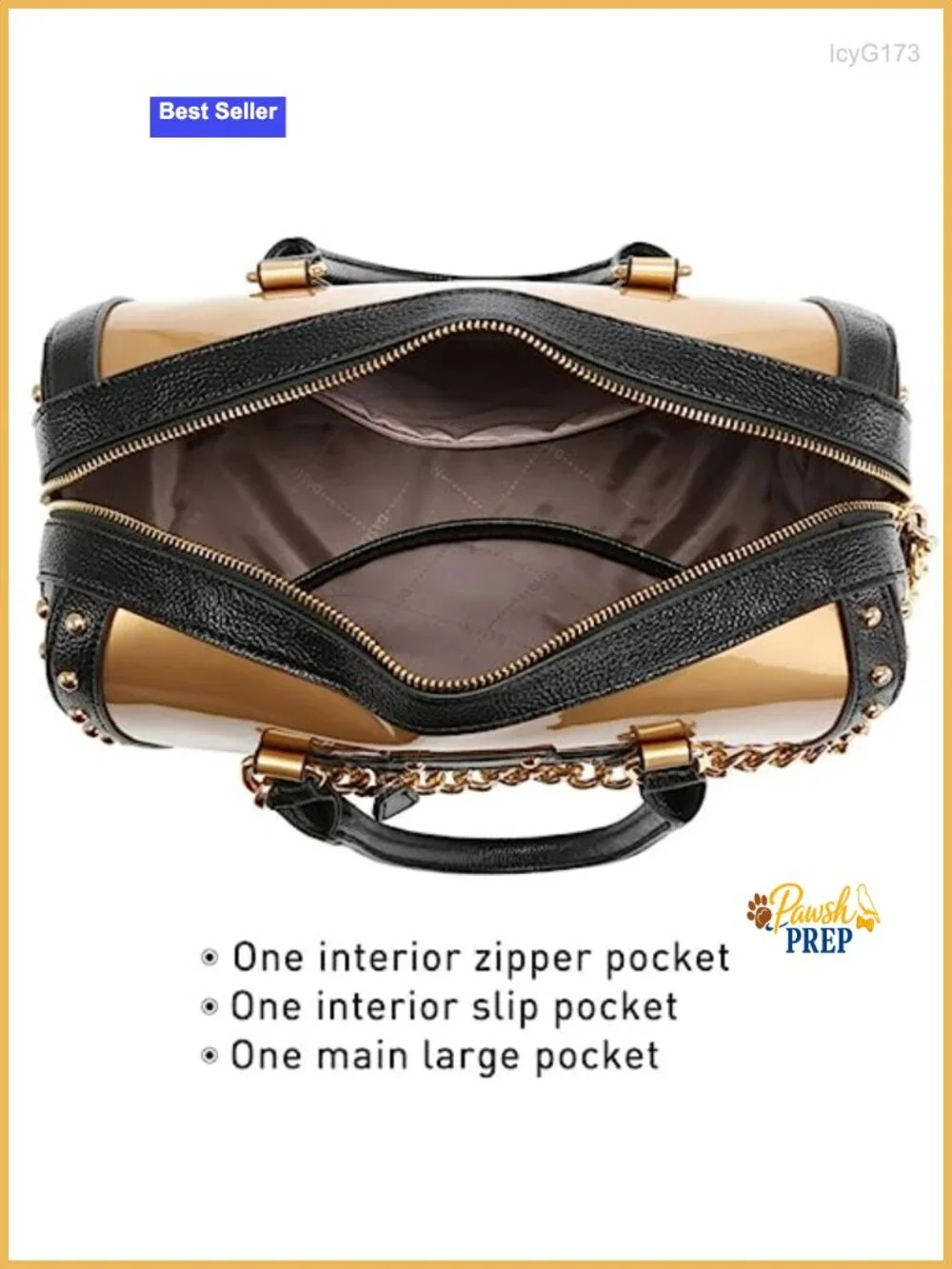 Patent Faux Leather Barrel Handbag Satchel Shoulder Purse with Rivets